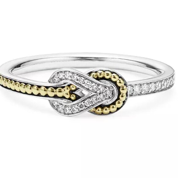 Lagos 18K Yellow Gold & Sterling Silver Newport Diamond Knot Petite Ring size 7 - Picture 1 of 1